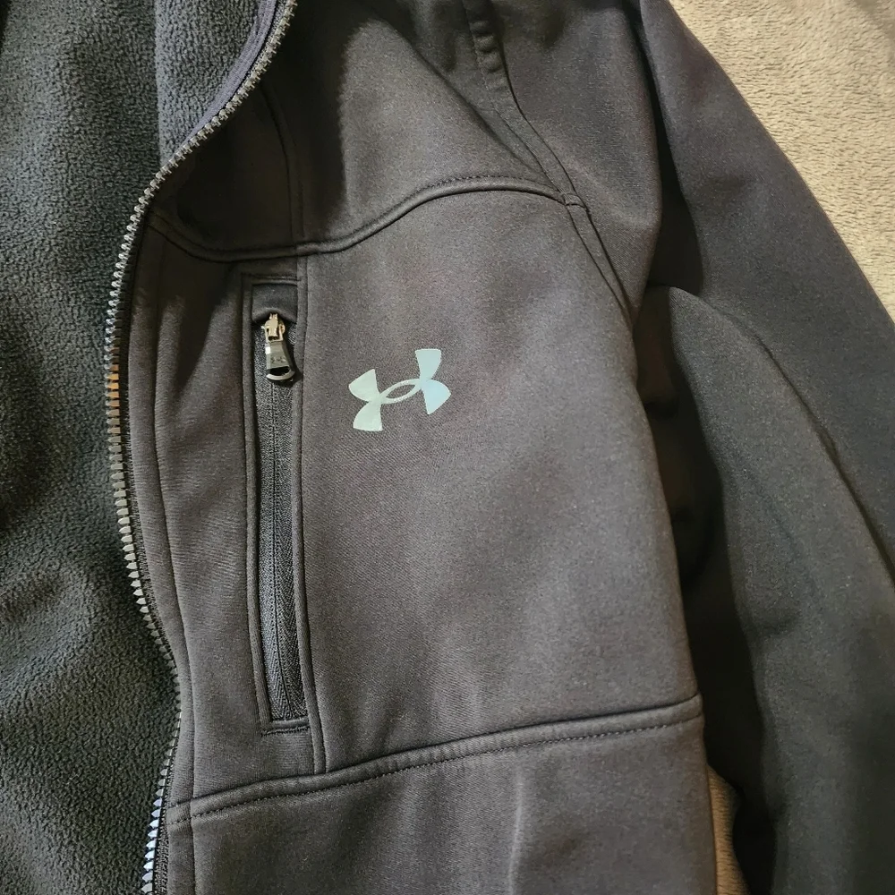 Under Armour Jacket | Black Softshell Zip Up Fleece Lined Hoodie| Youth Large